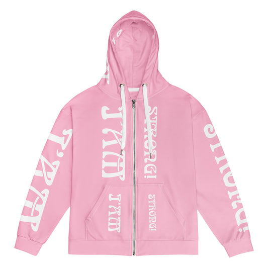 “I’AM STRONG!”Cotton Candy Unisex Zip Hoodie W/White Font