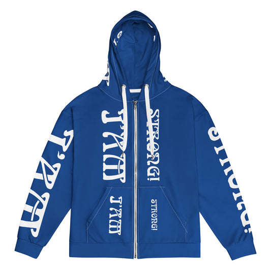 “I’AM STRONG!” Blue Unisex Zip Hoodie W/White Font