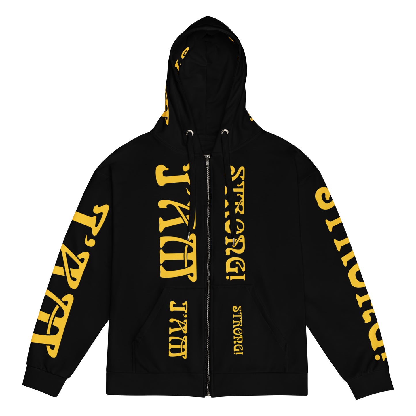 “I’AM STRONG!”Black Unisex Zip Hoodie W/Yellow Font