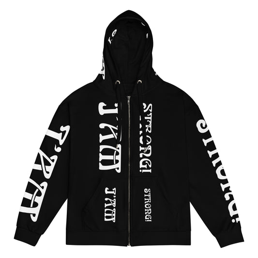 “I’AM STRONG!”Black Unisex Zip Hoodie W/White Font