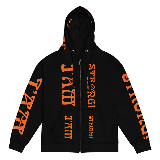 “I’AM STRONG!”Black Unisex Zip Hoodie W/Orange Font