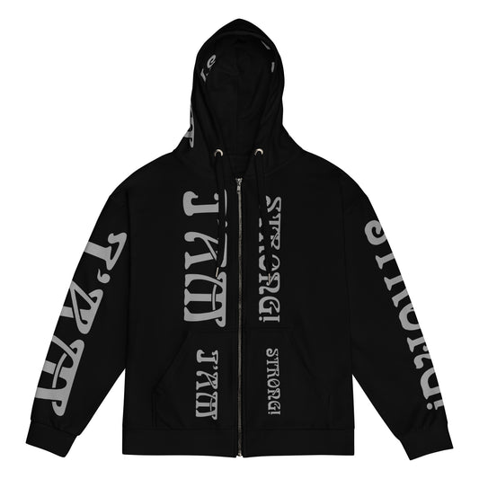 “I’AM STRONG!” Black Unisex Zip Hoodie W/Silver Font