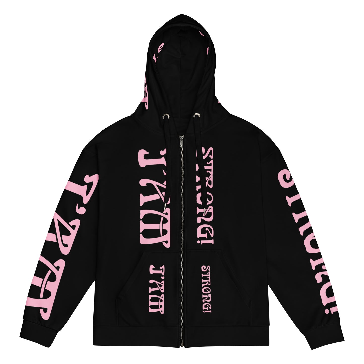 “I’AM STRONG!” Black Unisex Zip Hoodie W/Cotton Candy Font