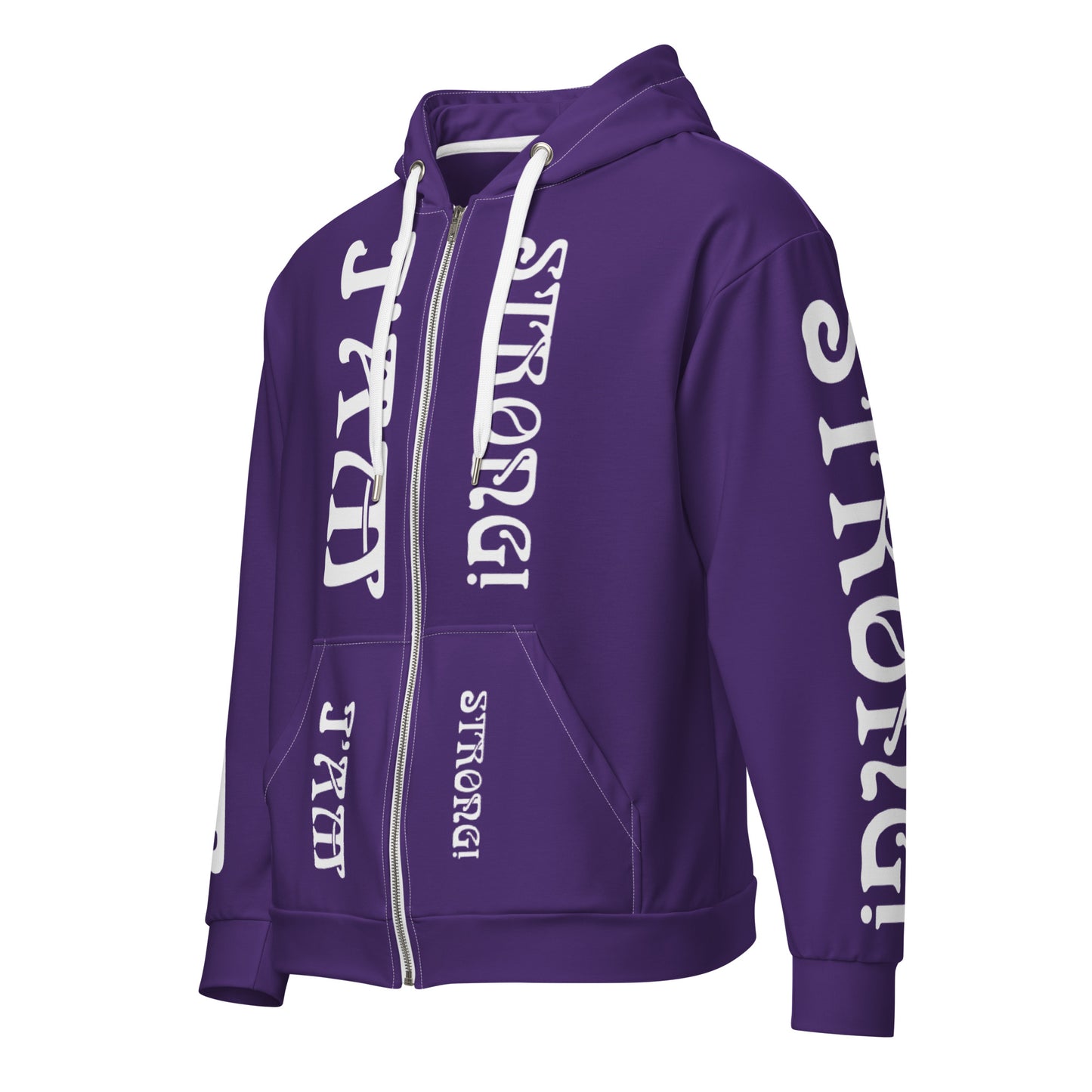 “I’AM STRONG!”Purple Unisex Zip Hoodie W/White Font