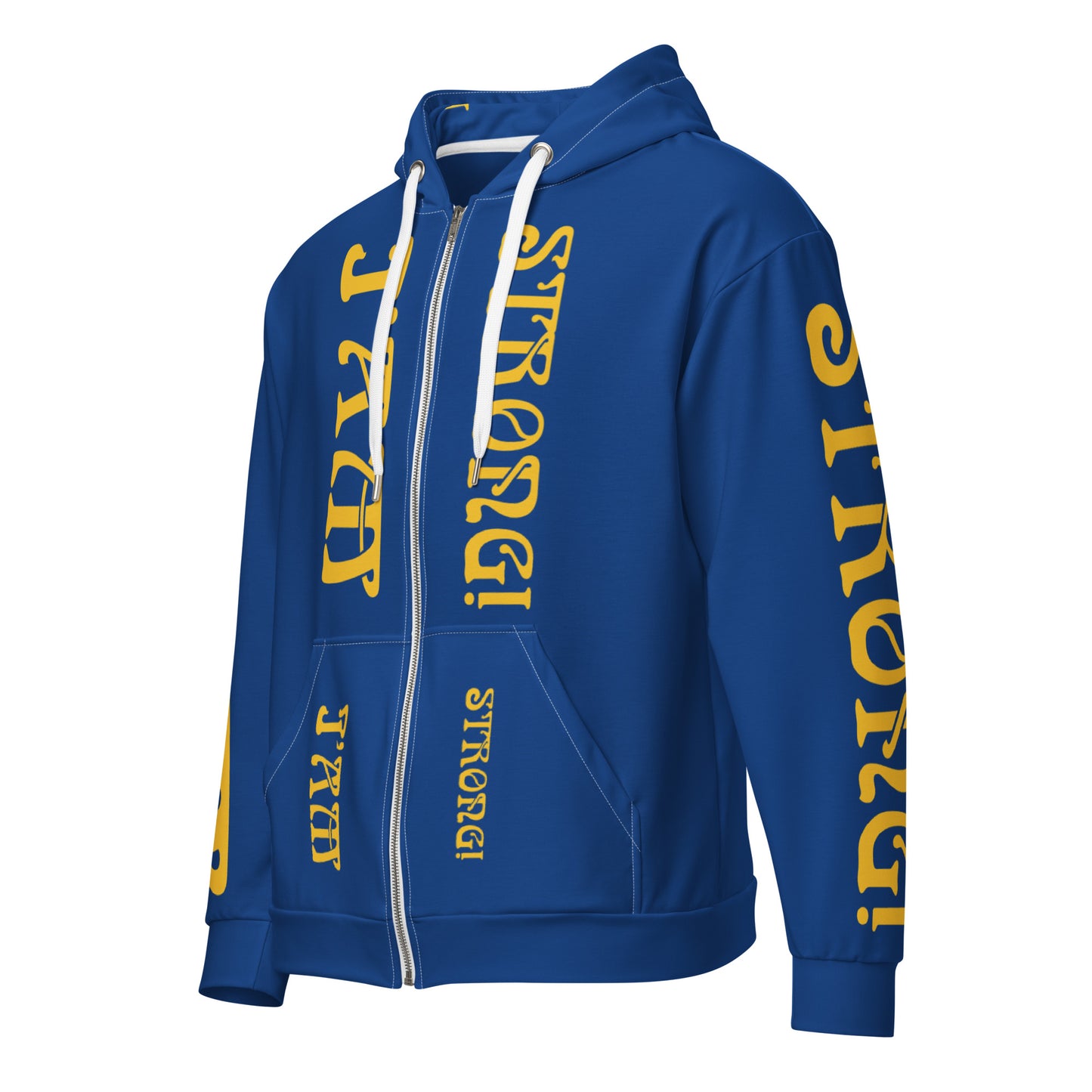 “I’AM STRONG!”Blue Unisex Zip Hoodie W/Yellow Font