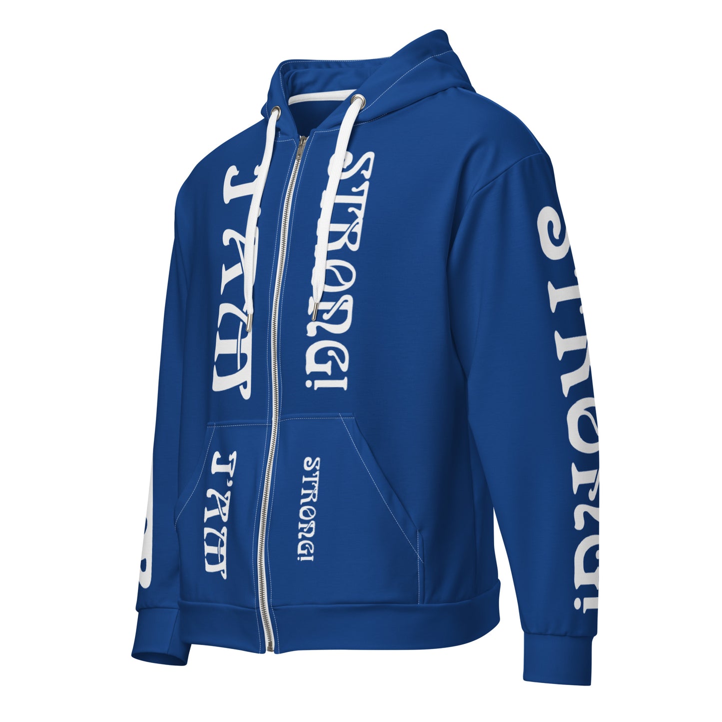 “I’AM STRONG!” Blue Unisex Zip Hoodie W/White Font