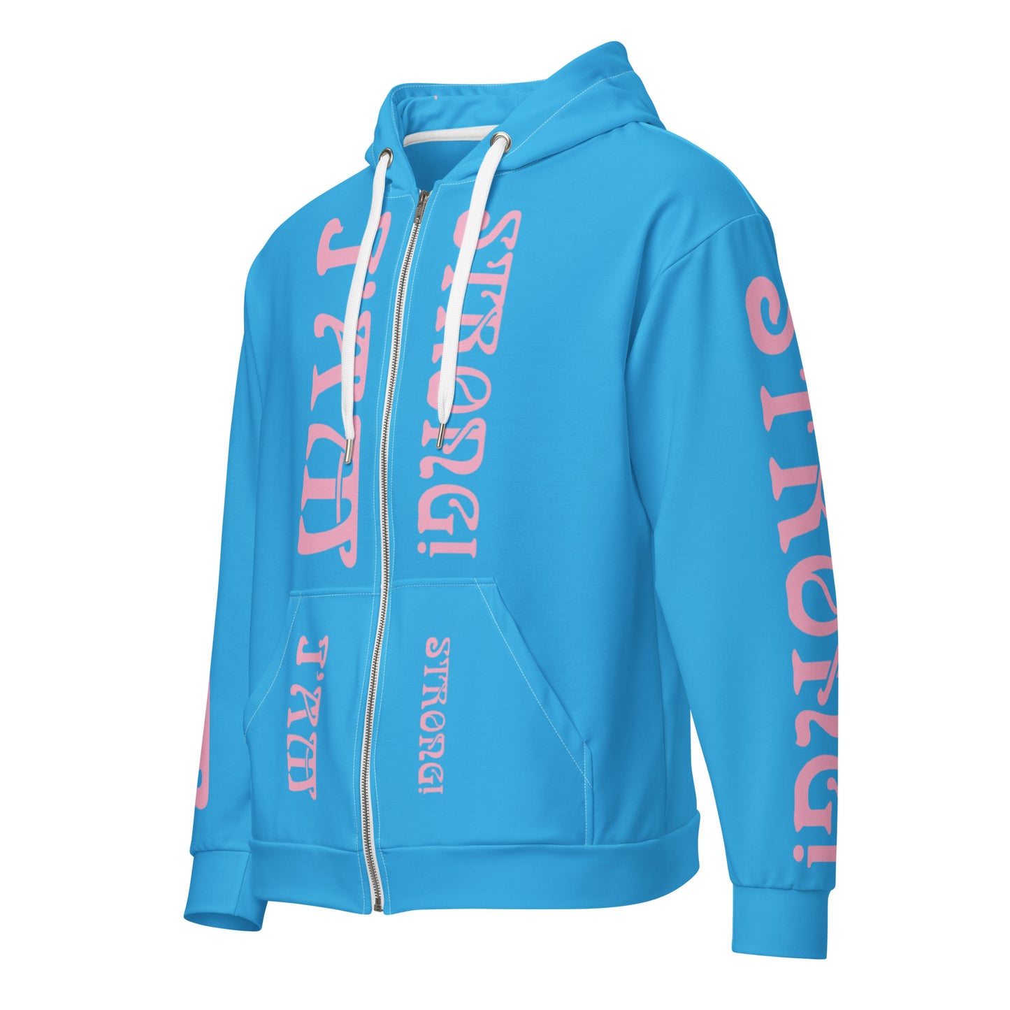 “I’AM STRONG!”SkyBlue Unisex Zip Hoodie W/Cotton Candy Font