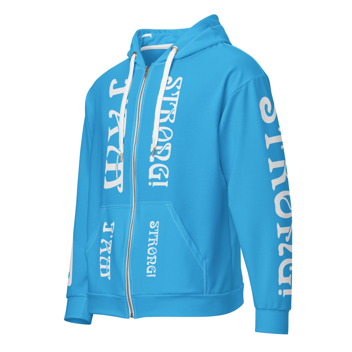 “I’AM STRONG!”SkyBlue Unisex Zip Hoodie W/White Font