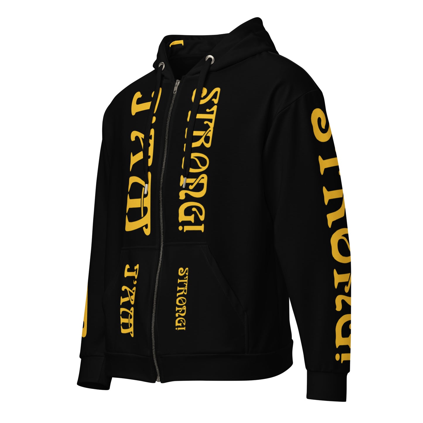 “I’AM STRONG!”Black Unisex Zip Hoodie W/Yellow Font