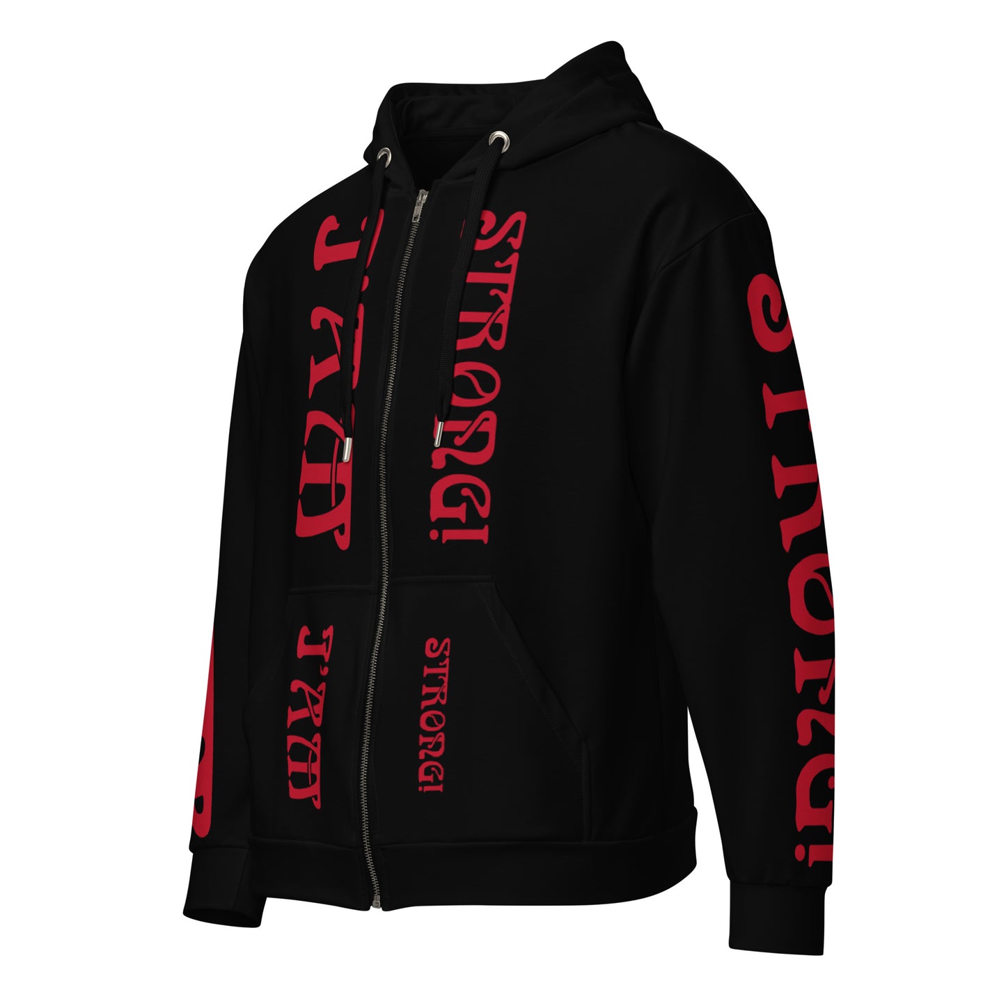 “I’AM STRONG!”Black Unisex Zip Hoodie W/Red Font