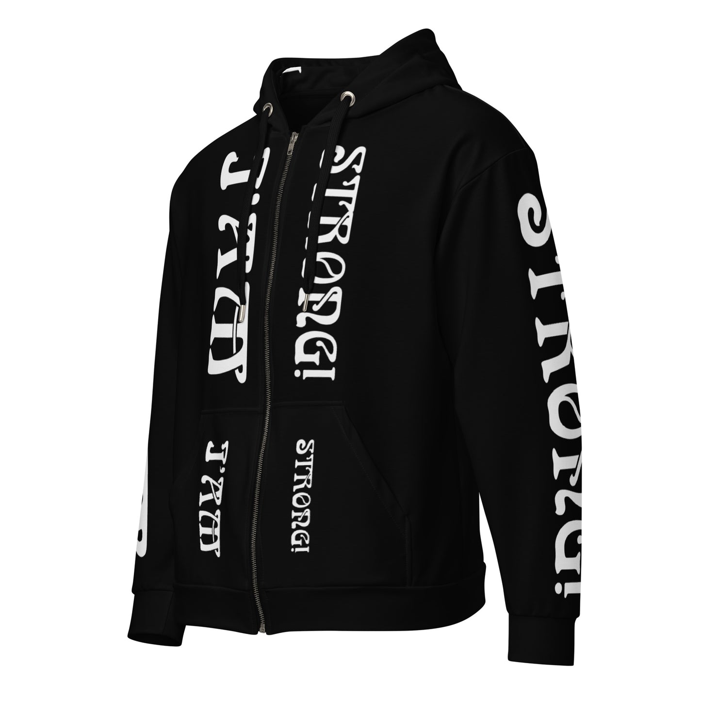 “I’AM STRONG!”Black Unisex Zip Hoodie W/White Font