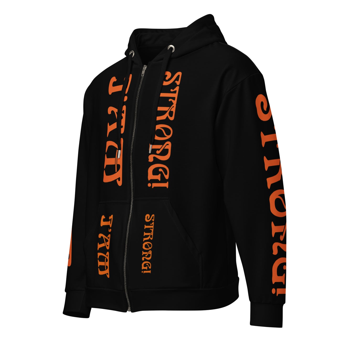 “I’AM STRONG!”Black Unisex Zip Hoodie W/Orange Font