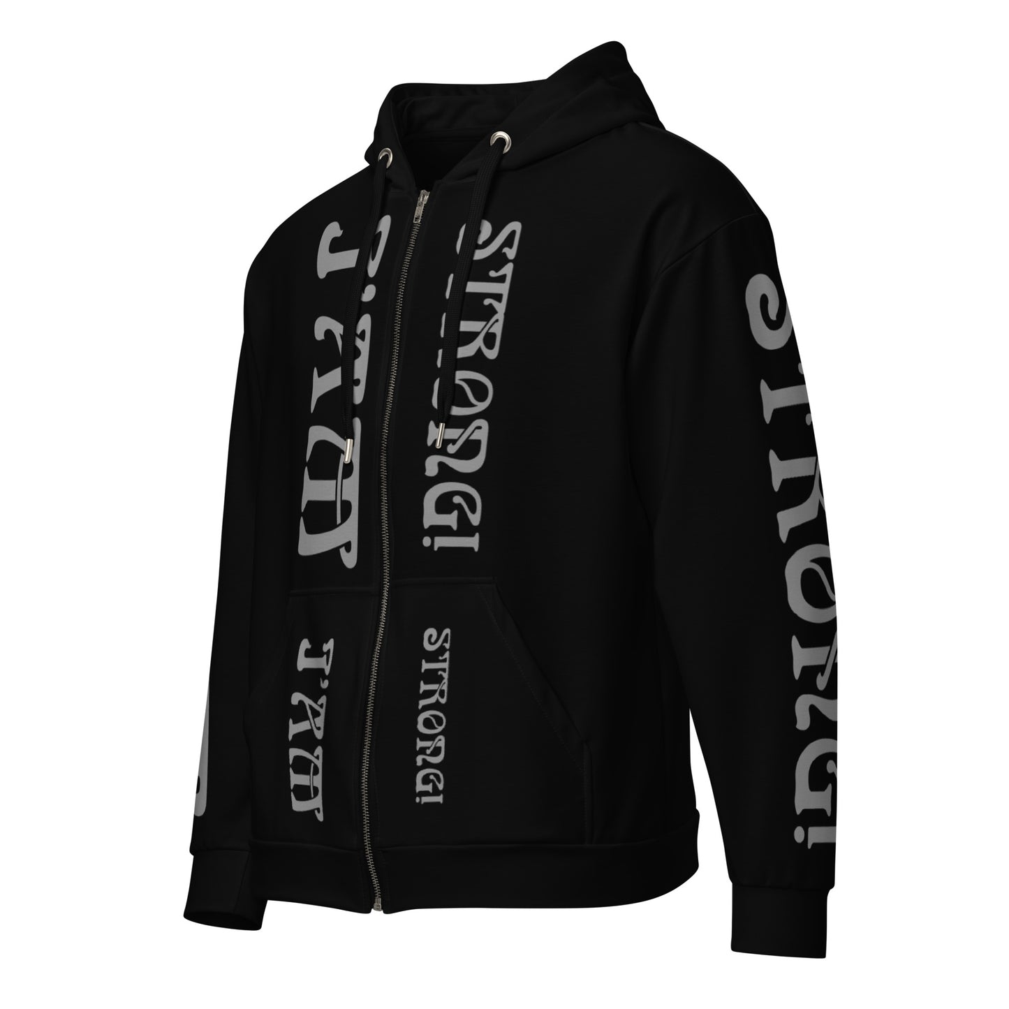 “I’AM STRONG!” Black Unisex Zip Hoodie W/Silver Font