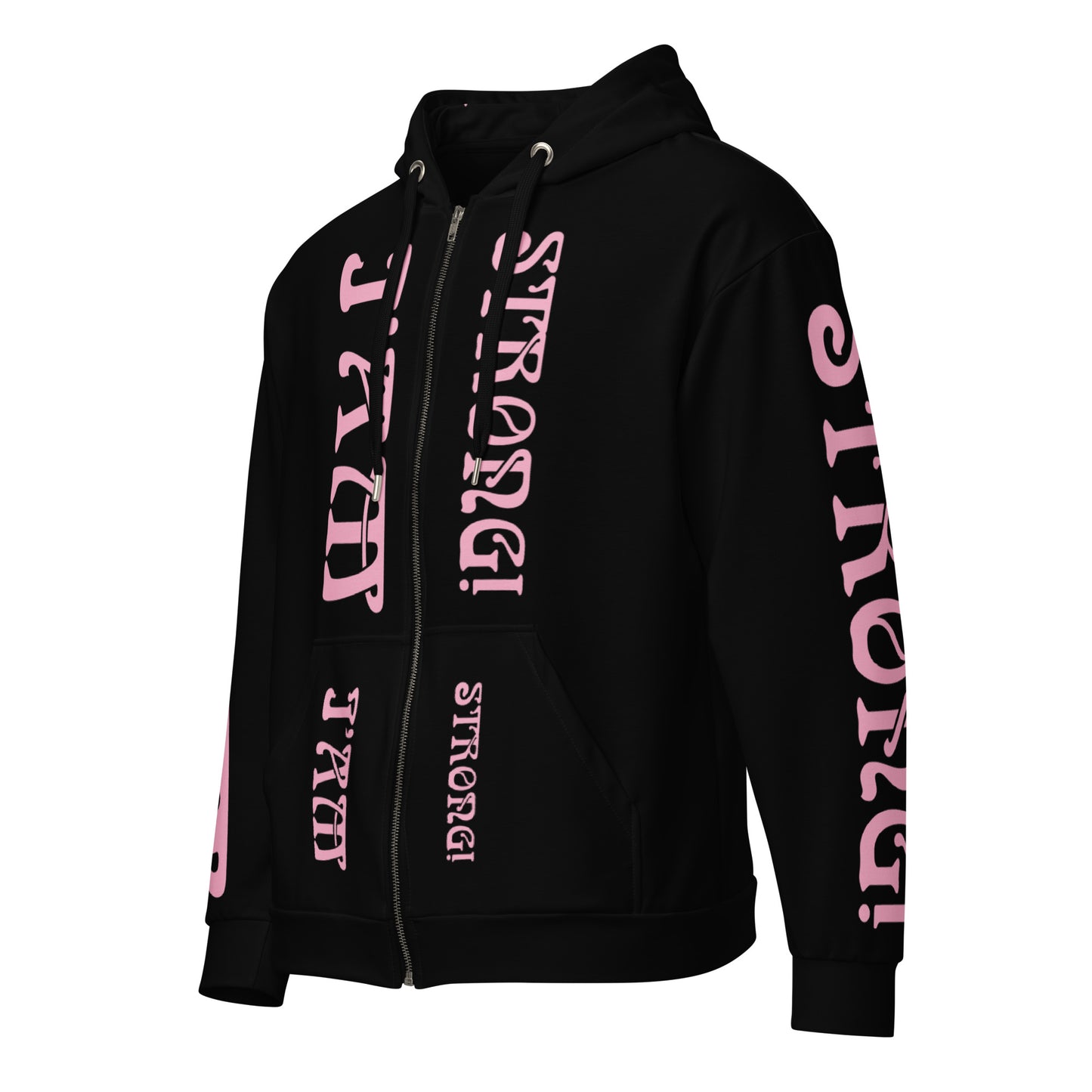 “I’AM STRONG!” Black Unisex Zip Hoodie W/Cotton Candy Font