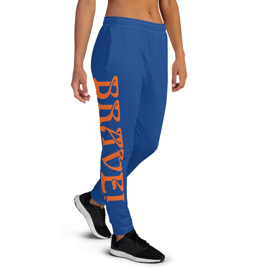 “BRAVE!”Women's Blue Joggers W/Orange Font