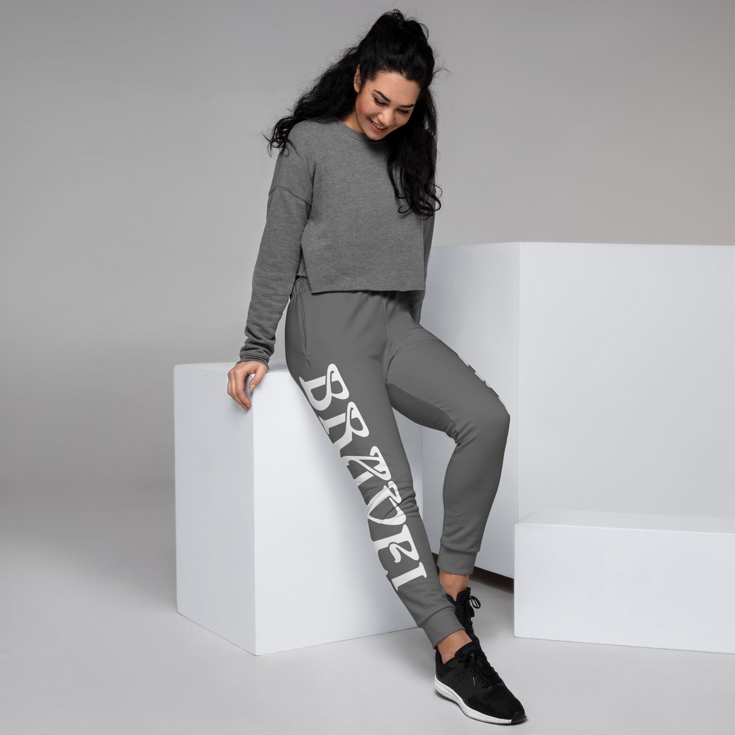 “BRAVE!”Women's Grey Joggers W/White Font