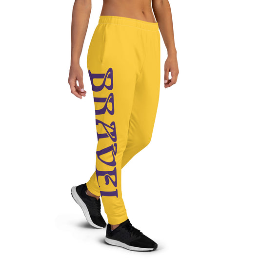 “BRAVE!”Yellow Women's Joggers W/Purple Font