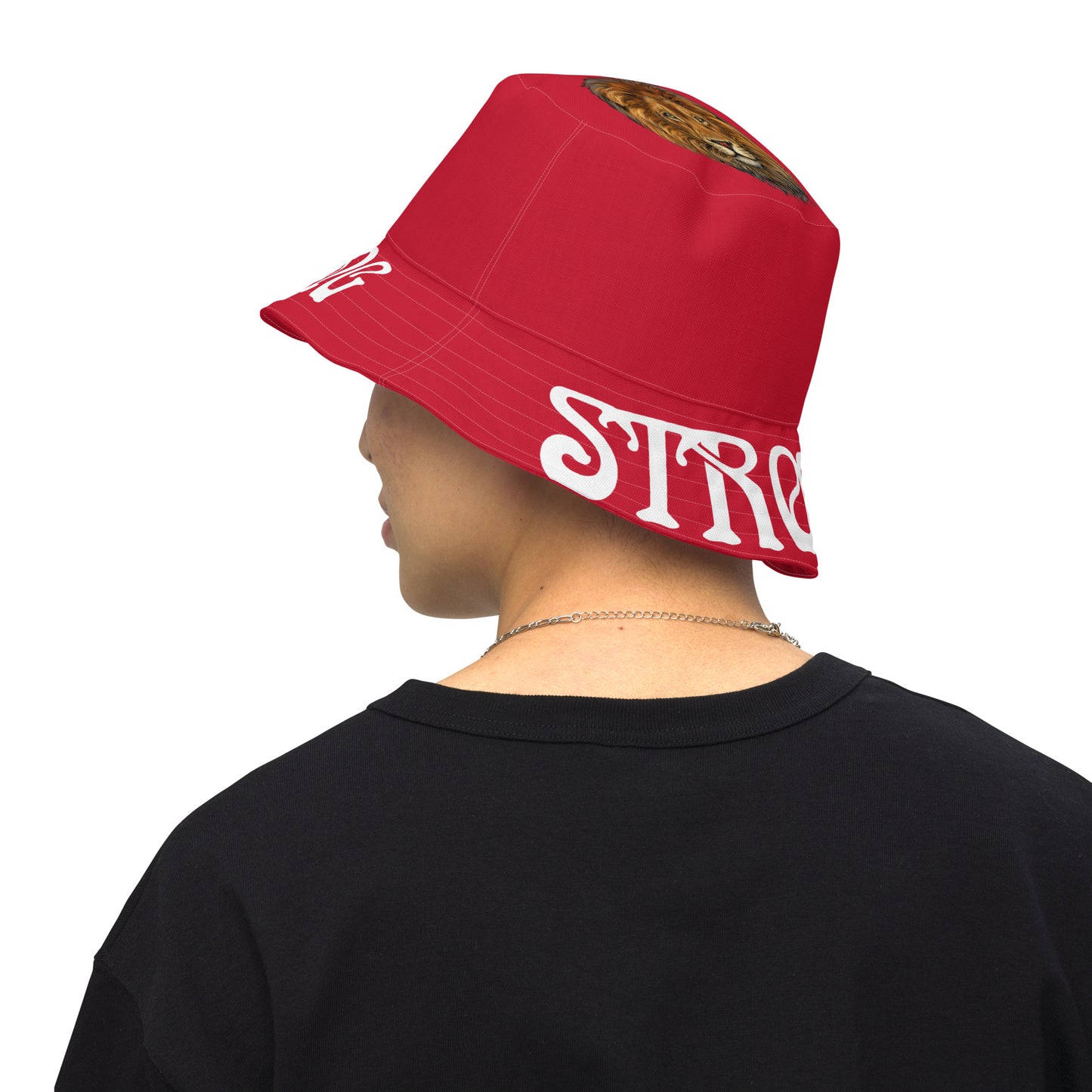 “STRONG”Red Reversible Bucket Hat W/White Font