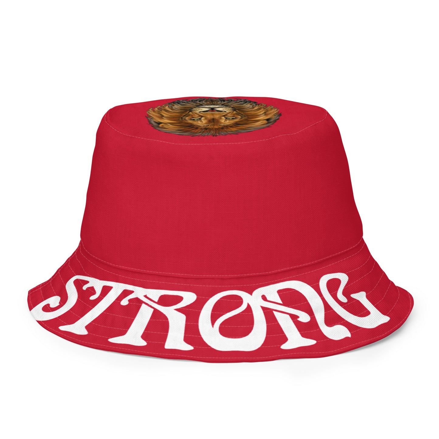 “STRONG”Red Reversible Bucket Hat W/White Font