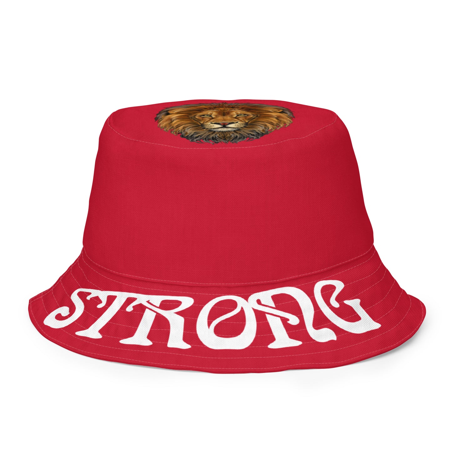 “STRONG”Red Reversible Bucket Hat W/White Font