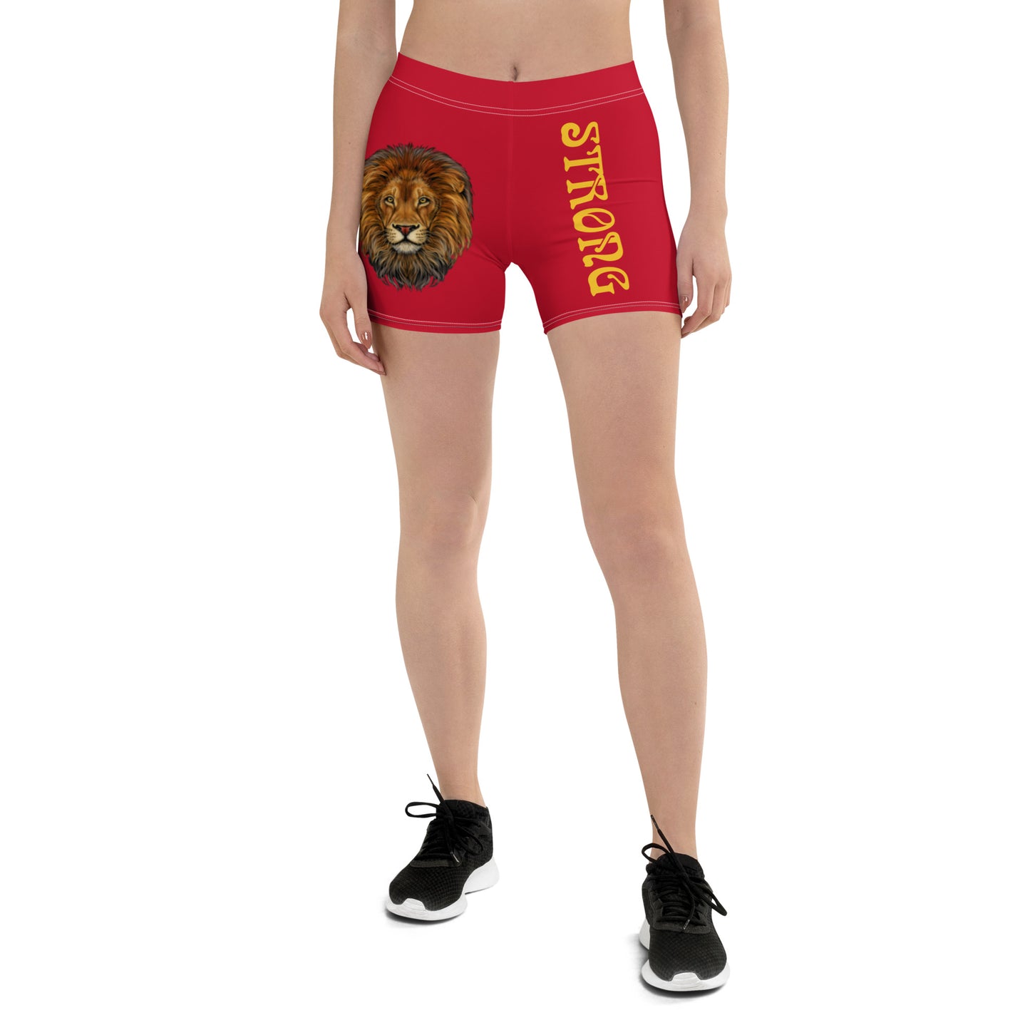 “STRONG” Red Yoga Shorts W/Yellow Font