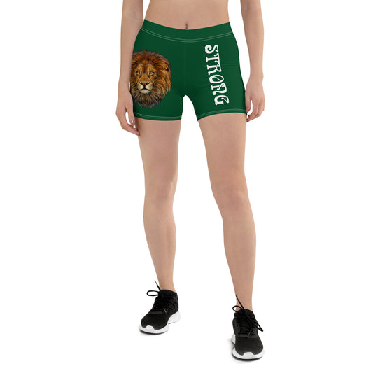 “STRONG” Green Yoga Shorts W/White Font