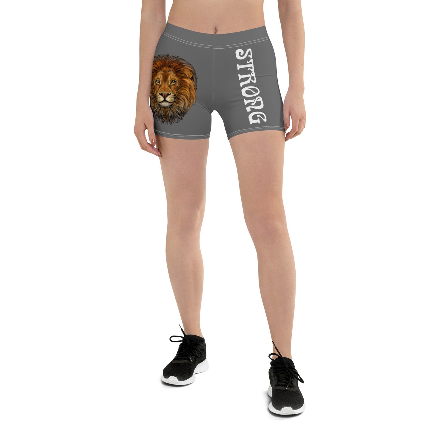 “STRONG” Grey Yoga Shorts W/White Font