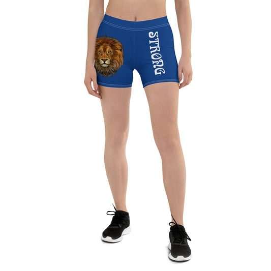 “STRONG” Blue Yoga Shorts W/White Font