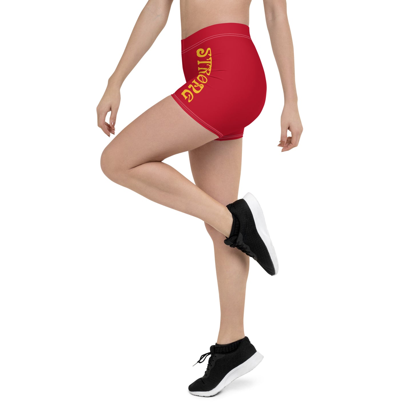 “STRONG” Red Yoga Shorts W/Yellow Font