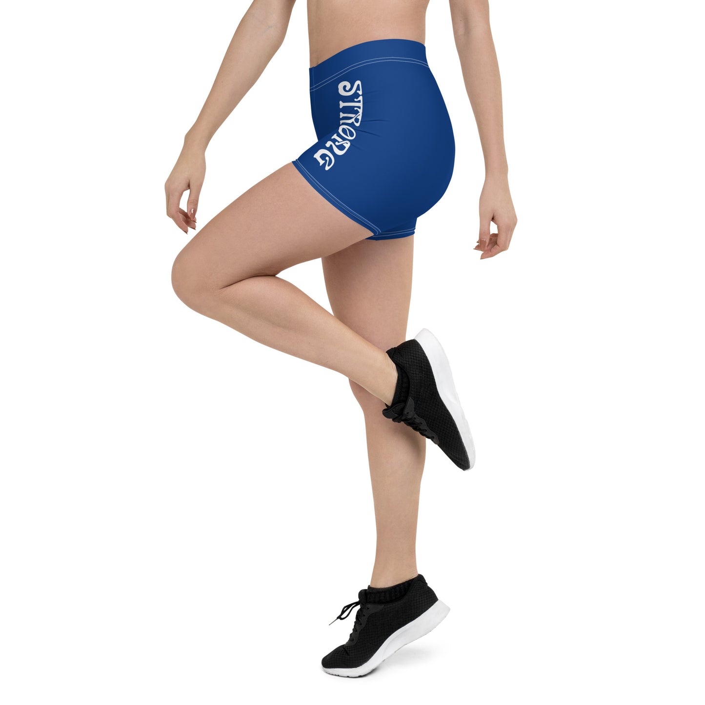 “STRONG” Blue Yoga Shorts W/White Font