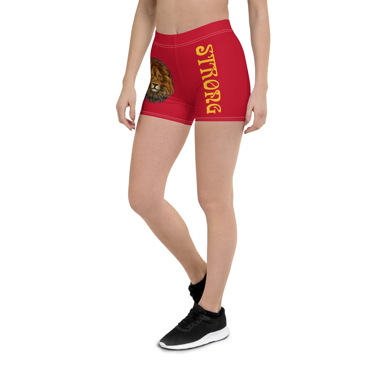 “STRONG” Red Yoga Shorts W/Yellow Font