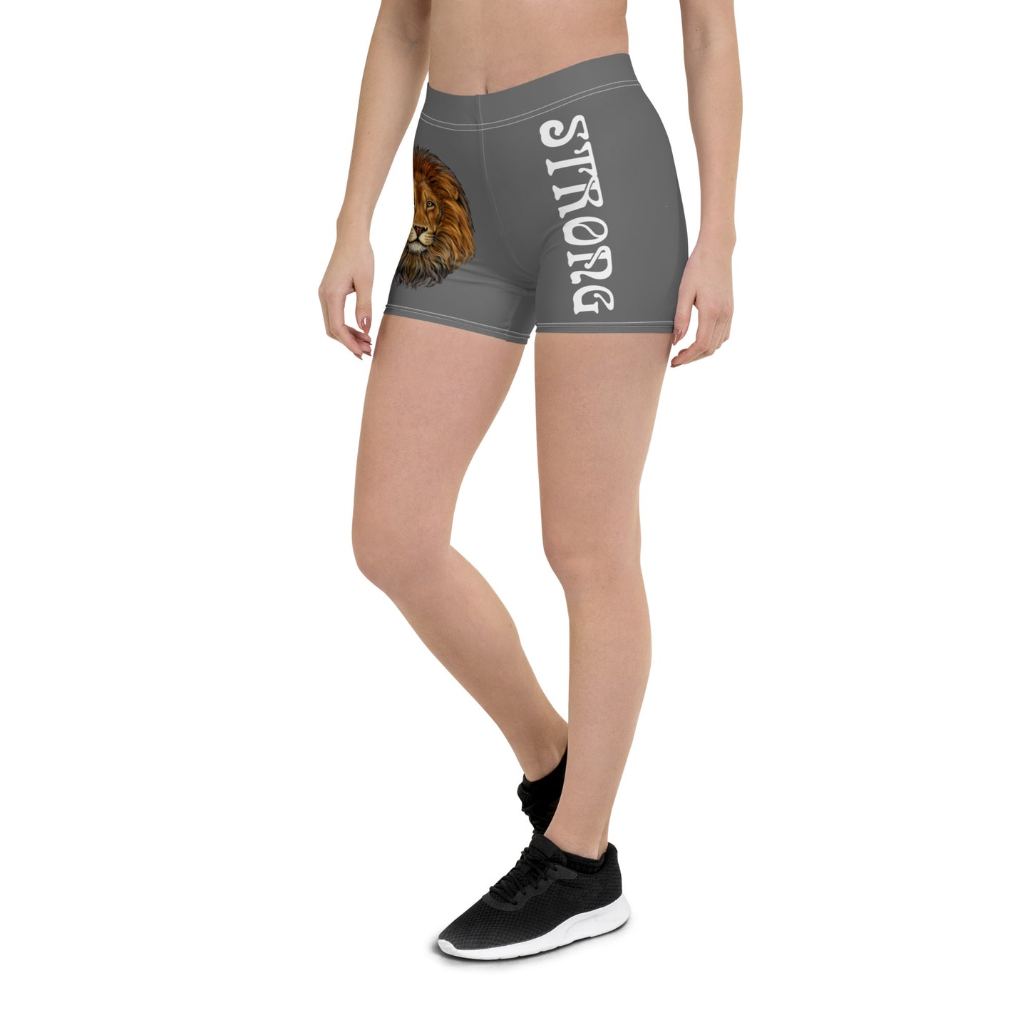 “STRONG” Grey Yoga Shorts W/White Font