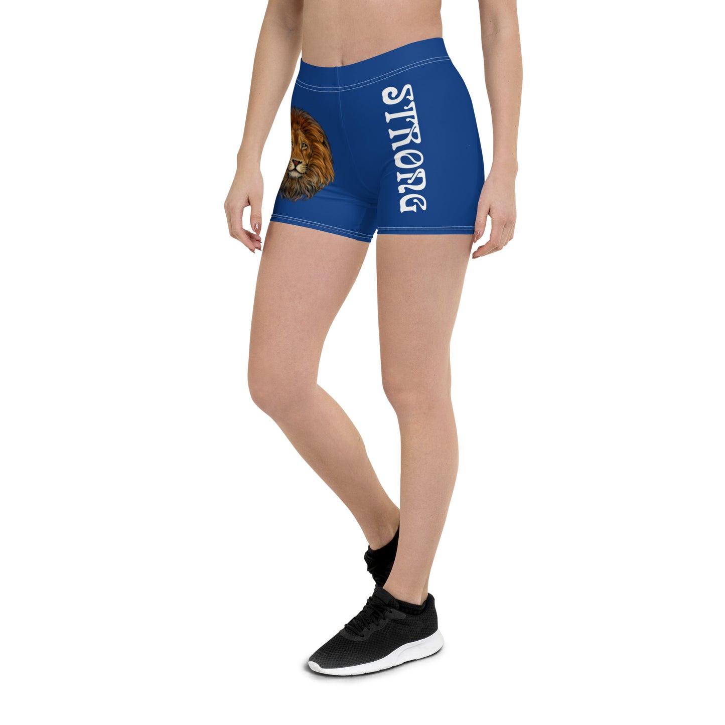 “STRONG” Blue Yoga Shorts W/White Font