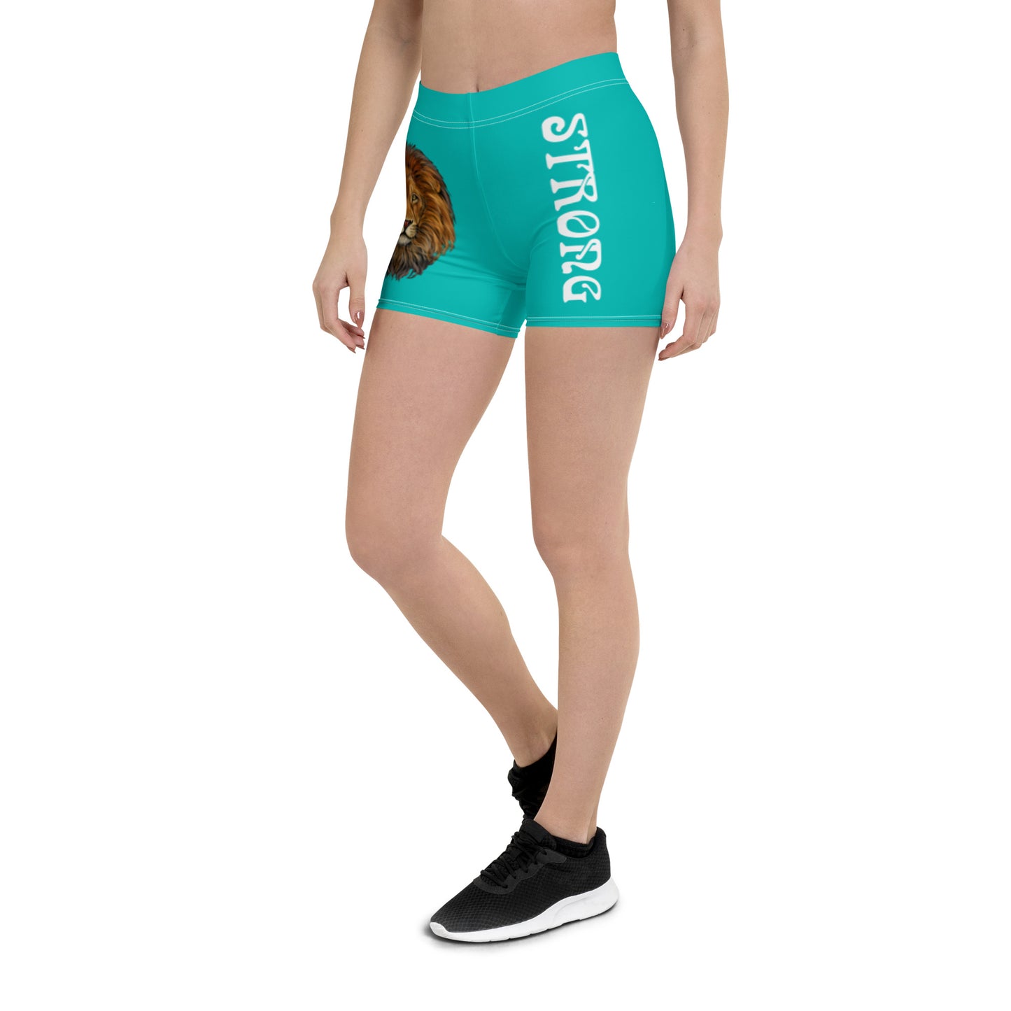 “STRONG” Iris Blue Yoga Shorts W/White Font