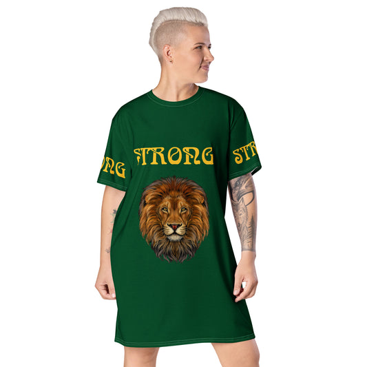 “STRONG”Green T-Shirt Dress W/Yellow Font