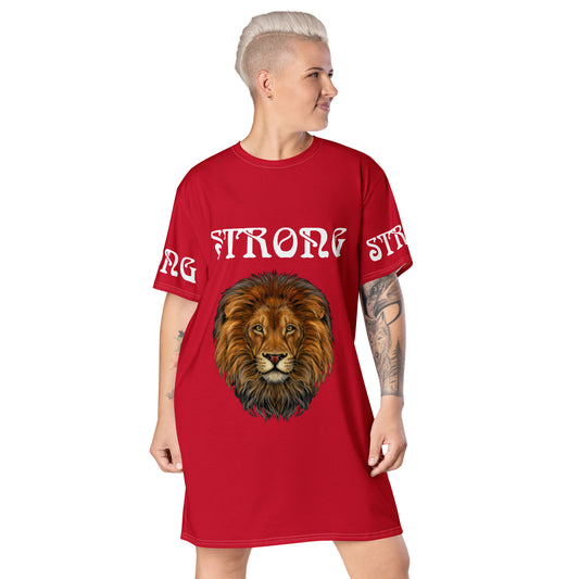 “STRONG”Red T-Shirt Dress W/White Font