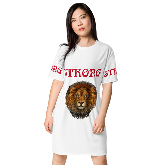 “STRONG”White T-Shirt Dress W/Red Font