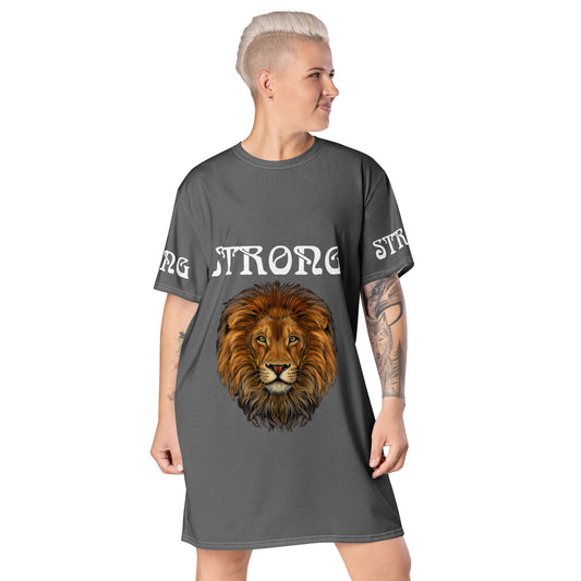 "STRONG"Grey T-Shirt Dress W/White Font