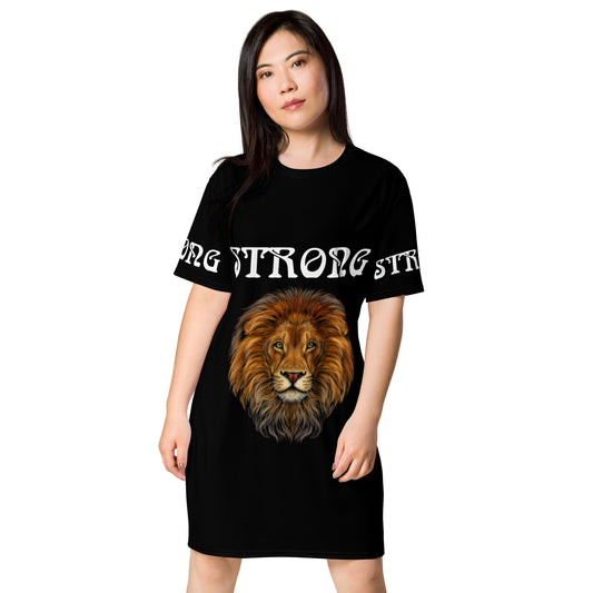 “STRONG”Black T-Shirt Dress W/White Font