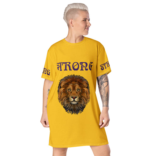 “STRONG”Yellow T-Shirt Dress W/Purple Font