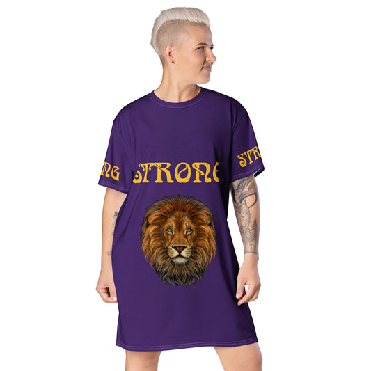 “STRONG”Purple T-Shirt Dress W/Yellow Font