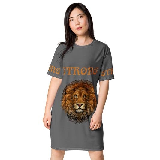 “STRONG”Grey T-Shirt Dress W/Bronze Font