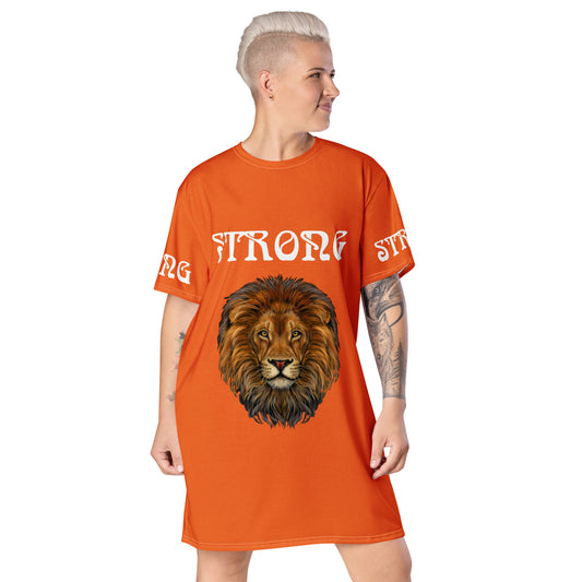 “STRONG”Orange T-Shirt Dress W/White Font