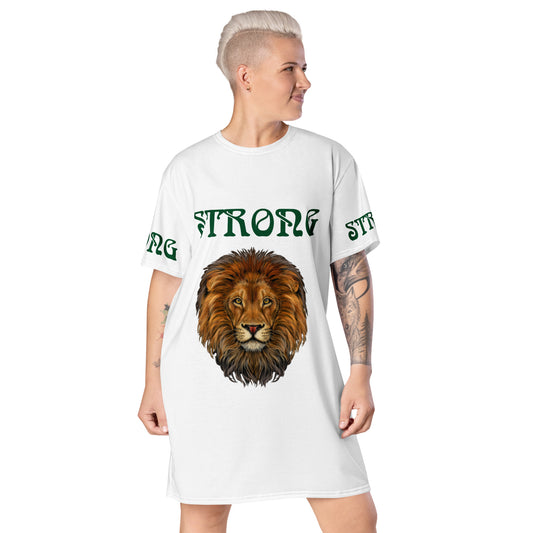 “STRONG”White T-Shirt Dress W/Green Font