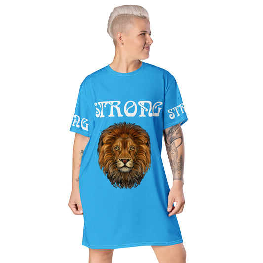 “STRONG”SkyBlue T-Shirt Dress W/White Font