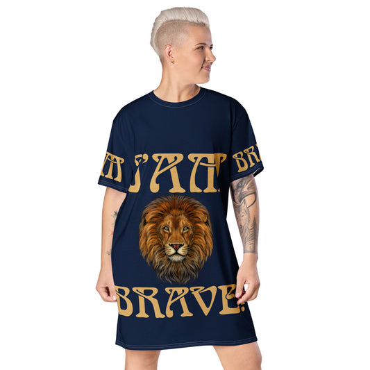 “I’AM BRAVE!” Navy T-Shirt Dress W/Fawn Font