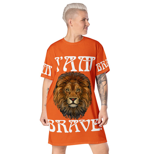 “I’AM BRAVE!” Orange T-Shirt Dress W/White Font