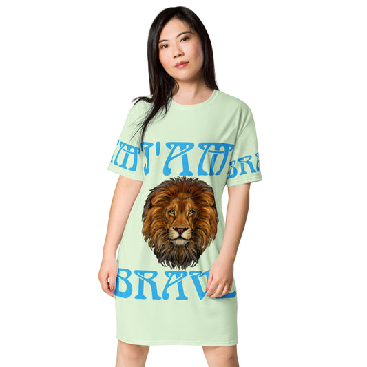 “I’AM BRAVE!”Mint T-Shirt Dress W/SkyBlue Font