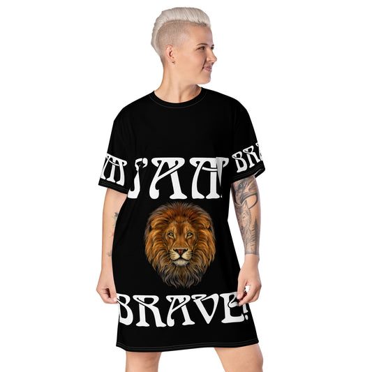 “I’AM BRAVE!” Black T-Shirt Dress W/White Font