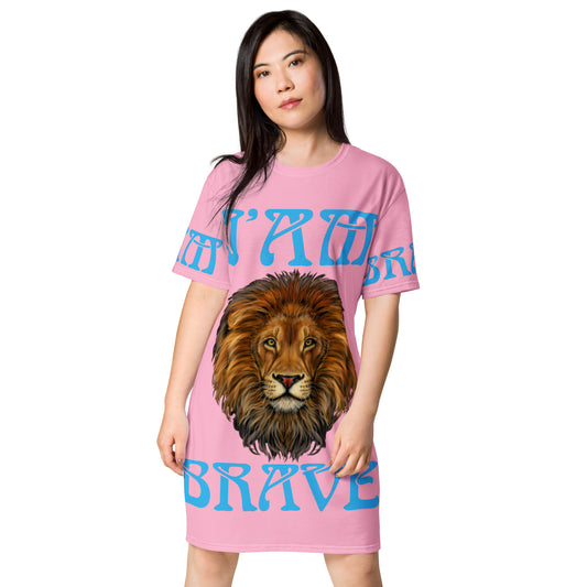 “I’AM BRAVE!”Cotton Candy T-Shirt Dress W/SkyBlue Font